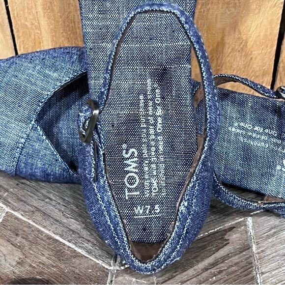 Toms Chambray Blue Platform Adjustable Cork Wedge Sandals Womens Size 7.5 - Picture 12 of 12